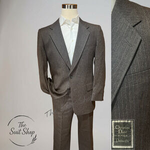 Christian Dior Monsieur 42R 35x30 Brown Ice Blue Stripe Flannel Designer Suit